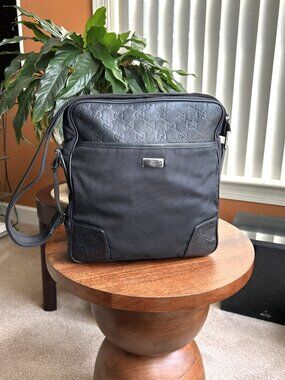 GUCCI Guccissima GG Messenger Bag, Black